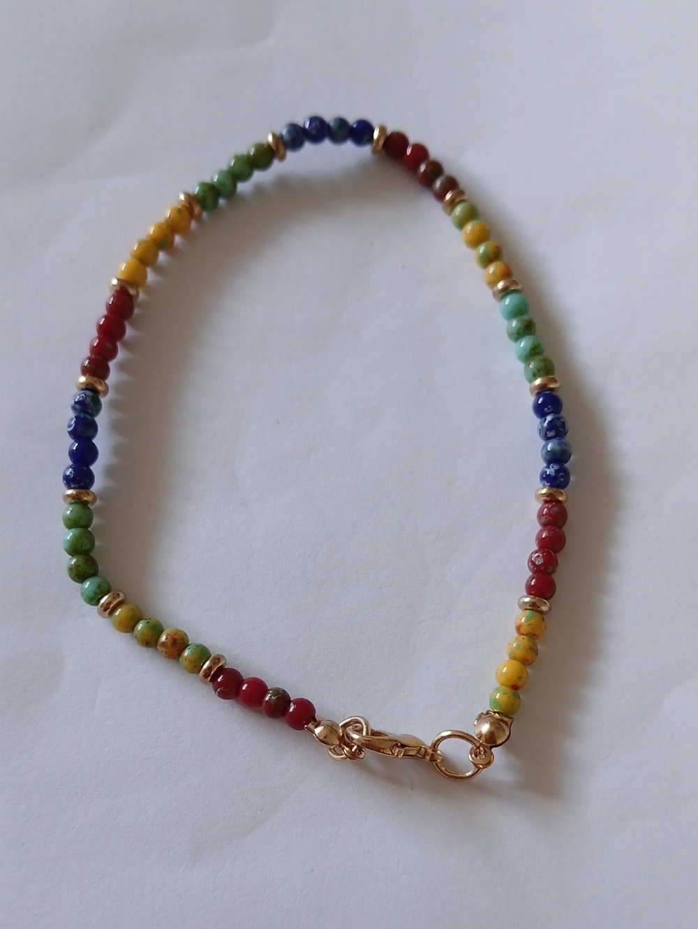 Multicolor Natural Stone Beaded Women’s Ankle Bracelet - Gold Filled Accent